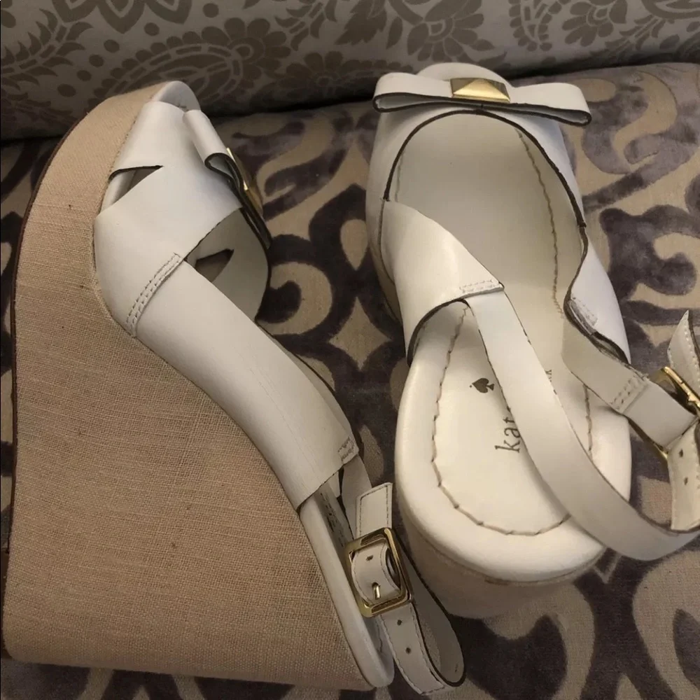 Kate Spade white leather wedge platform‎ sling back sandals Sz 10 high heels